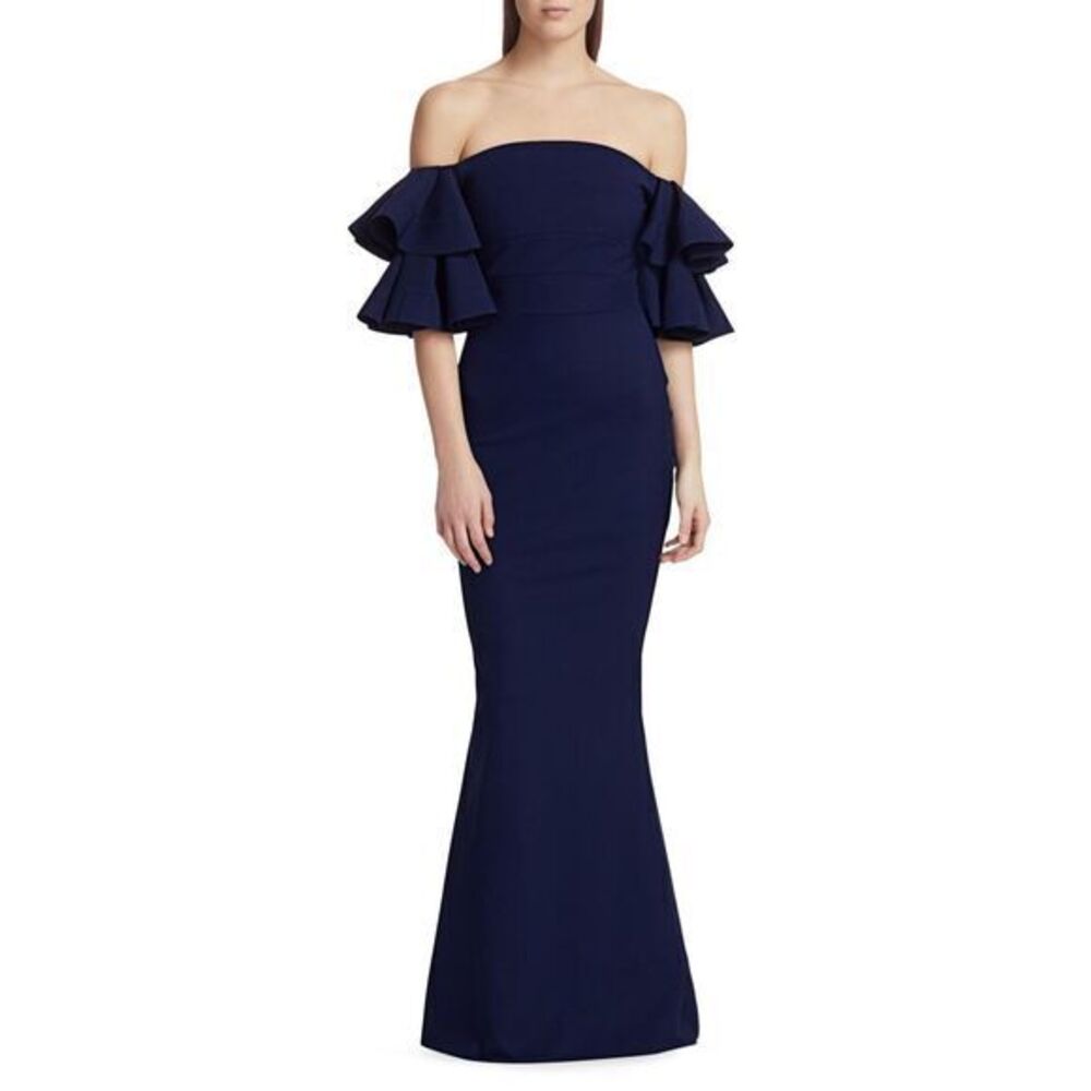 Chiara Boni La Petite Robe Womens Parvati Off-The-Shoulder Gown Blue Notte 8